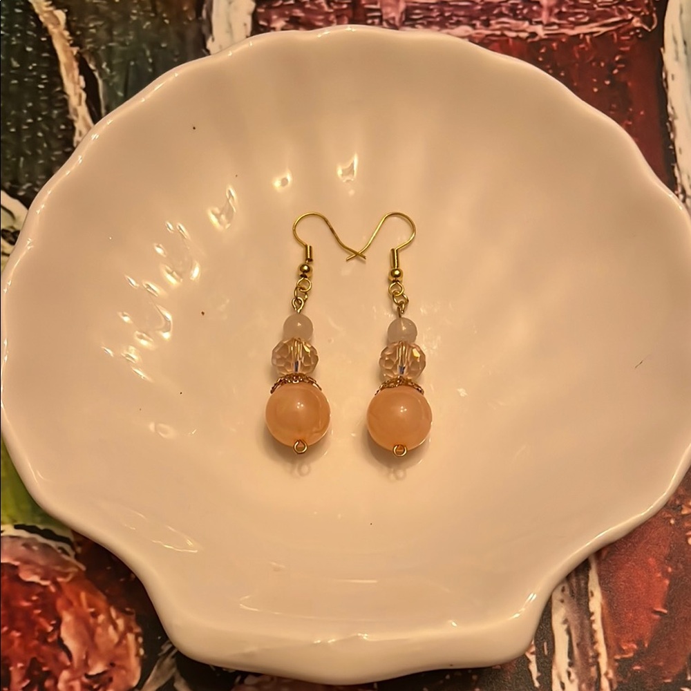 Gold and Pink Drop Earrings with Elegant Design
